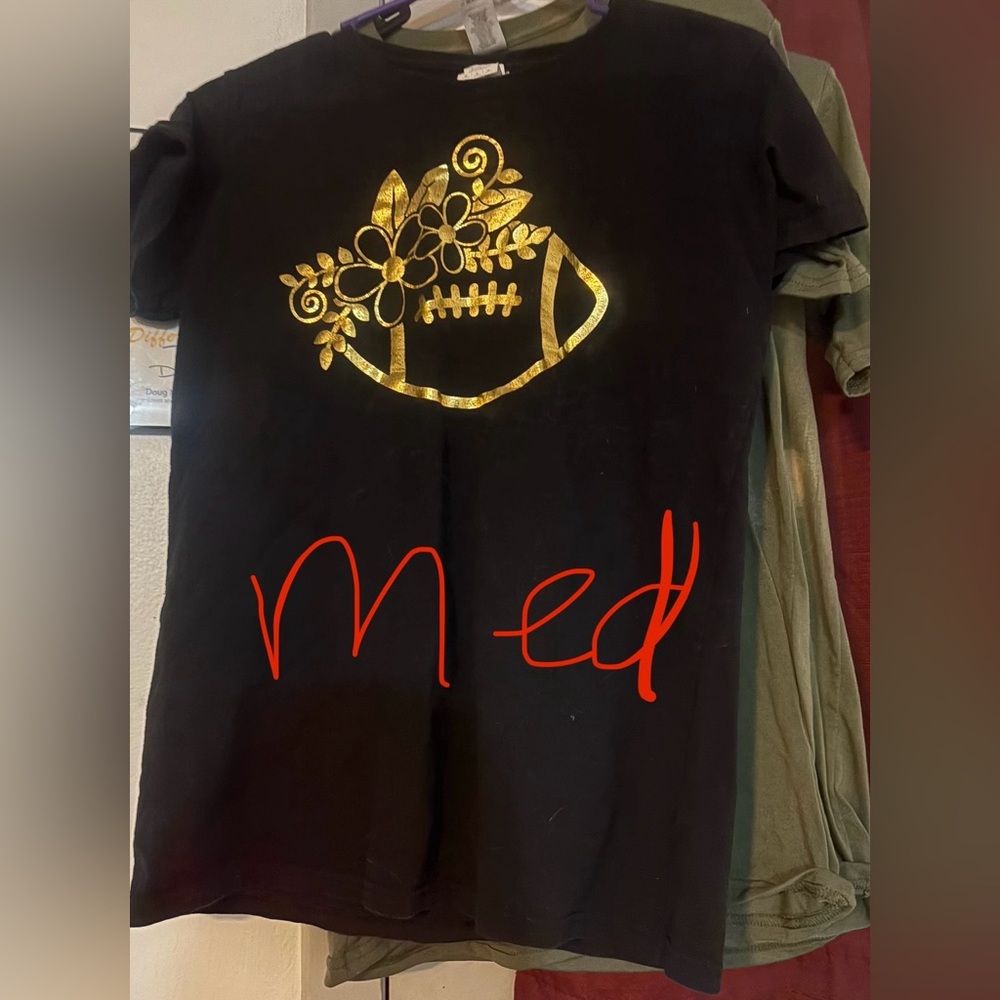 Black Tee with Gold Floral Football Graphic